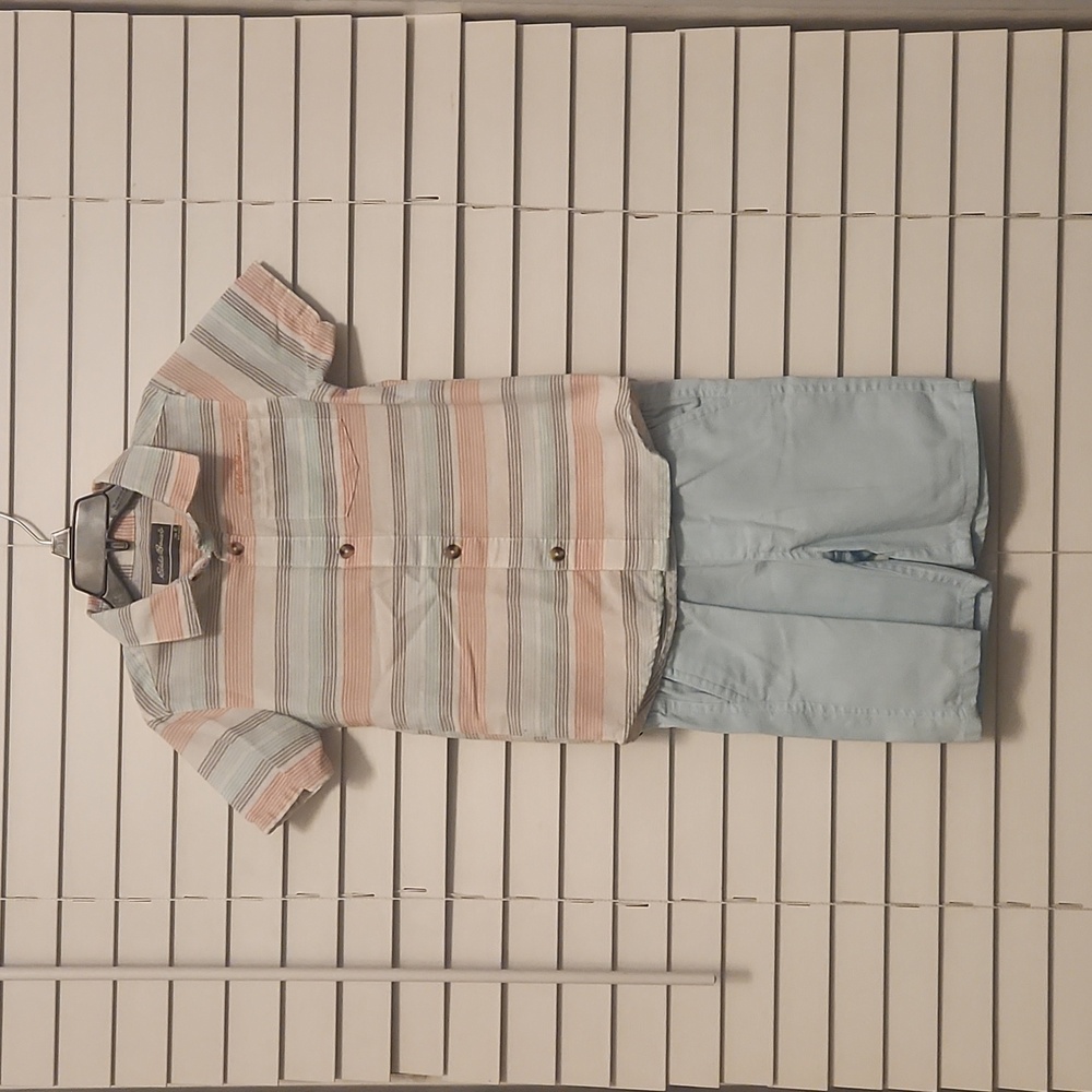 Eddie Bauer Pastel Striped Button Down Shirt and Shorts Set. 4T
